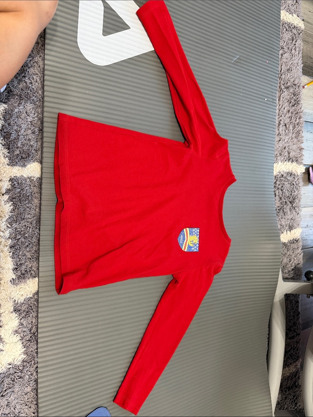 Gucci Red Kids Long-Sleeve Tee with Colorful Chest Patch